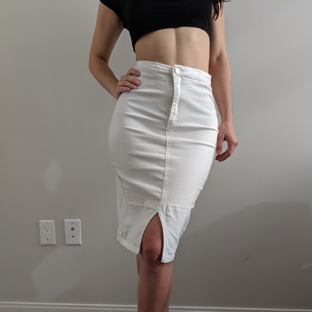 White denim Missguided pencil skirt size uk 8